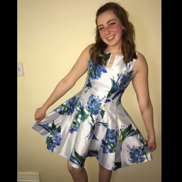 DressBarn Blue Flowered A-Line Style Short Dress - Picture 1 of 4